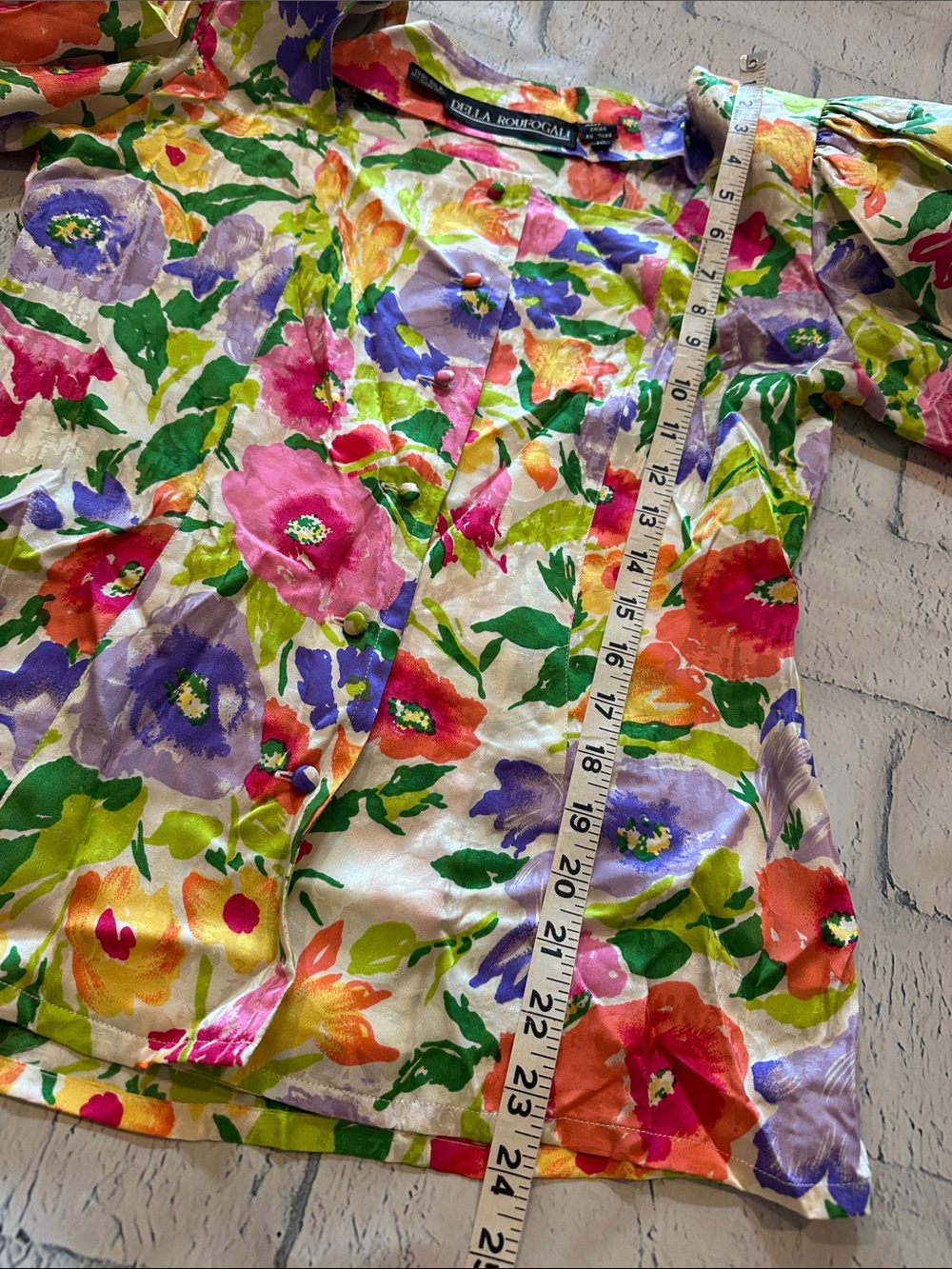 Vintage Della Roufogali Watercolor Floral Puff-Sleeve 2-piece Midi Dress - Picture 9 of 16